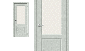 Межкомнатная дверь Браво Эко Шпон Неоклассик-33 Grey Wood, стекло White Сrystal